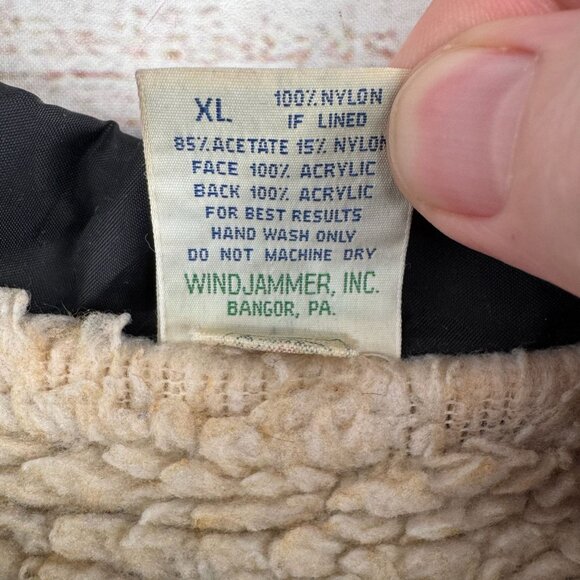 Vintage 80's Windjammer Sherpa‎ Lined Nylon Snap Down jacket Men's XL Black - Picture 9 of 14